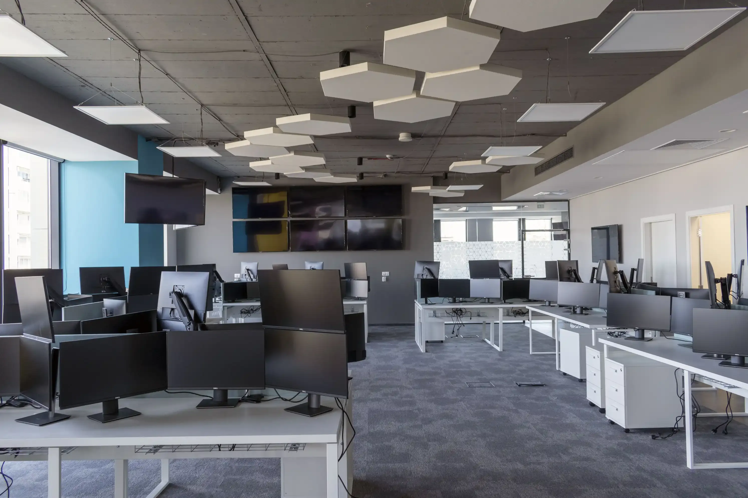 Acoustic panels installed in vibrant office
