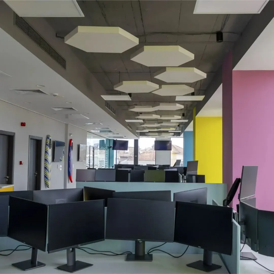 Acoustic panels installed in vibrant office
