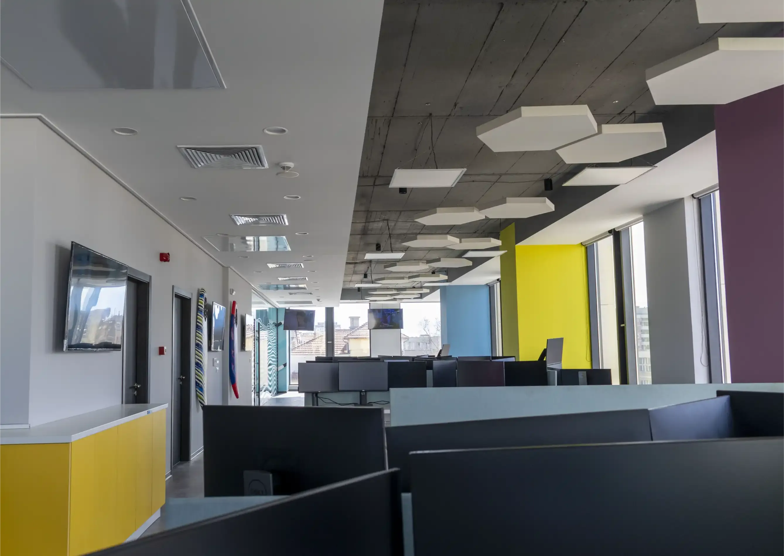 Acoustic panels installed in vibrant office
