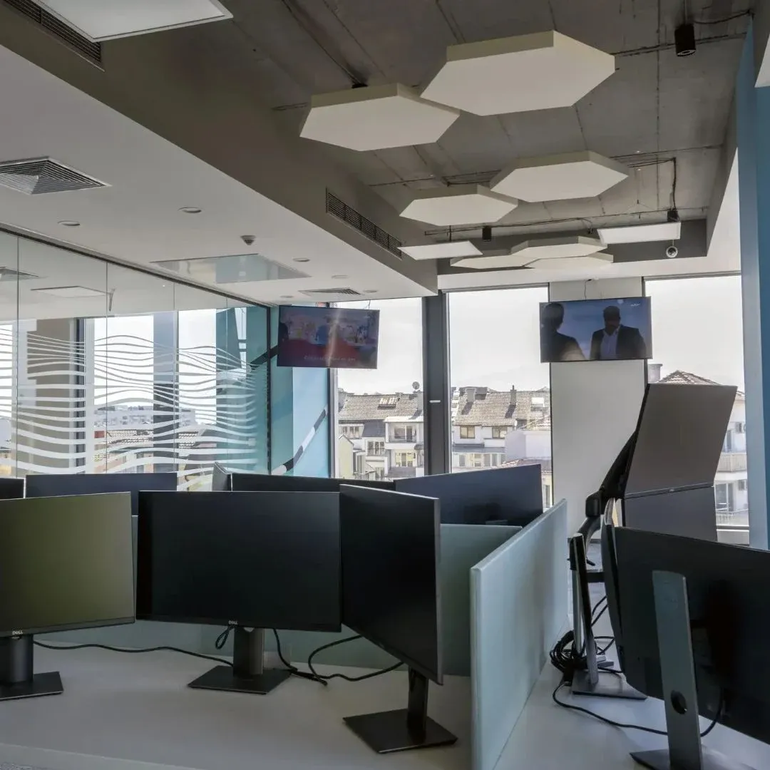Acoustic panels installed in vibrant office