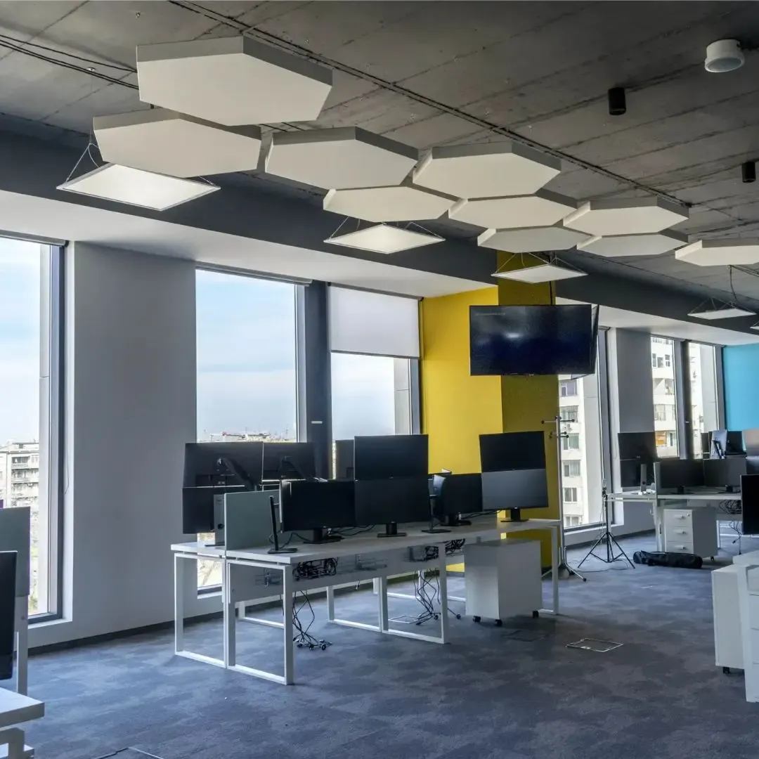 Acoustic panels installed in vibrant office