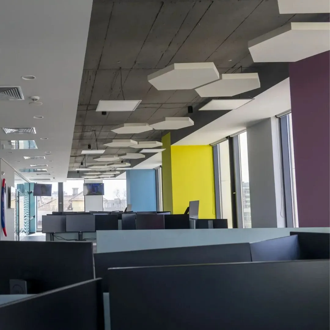 Acoustic panels installed in vibrant office
