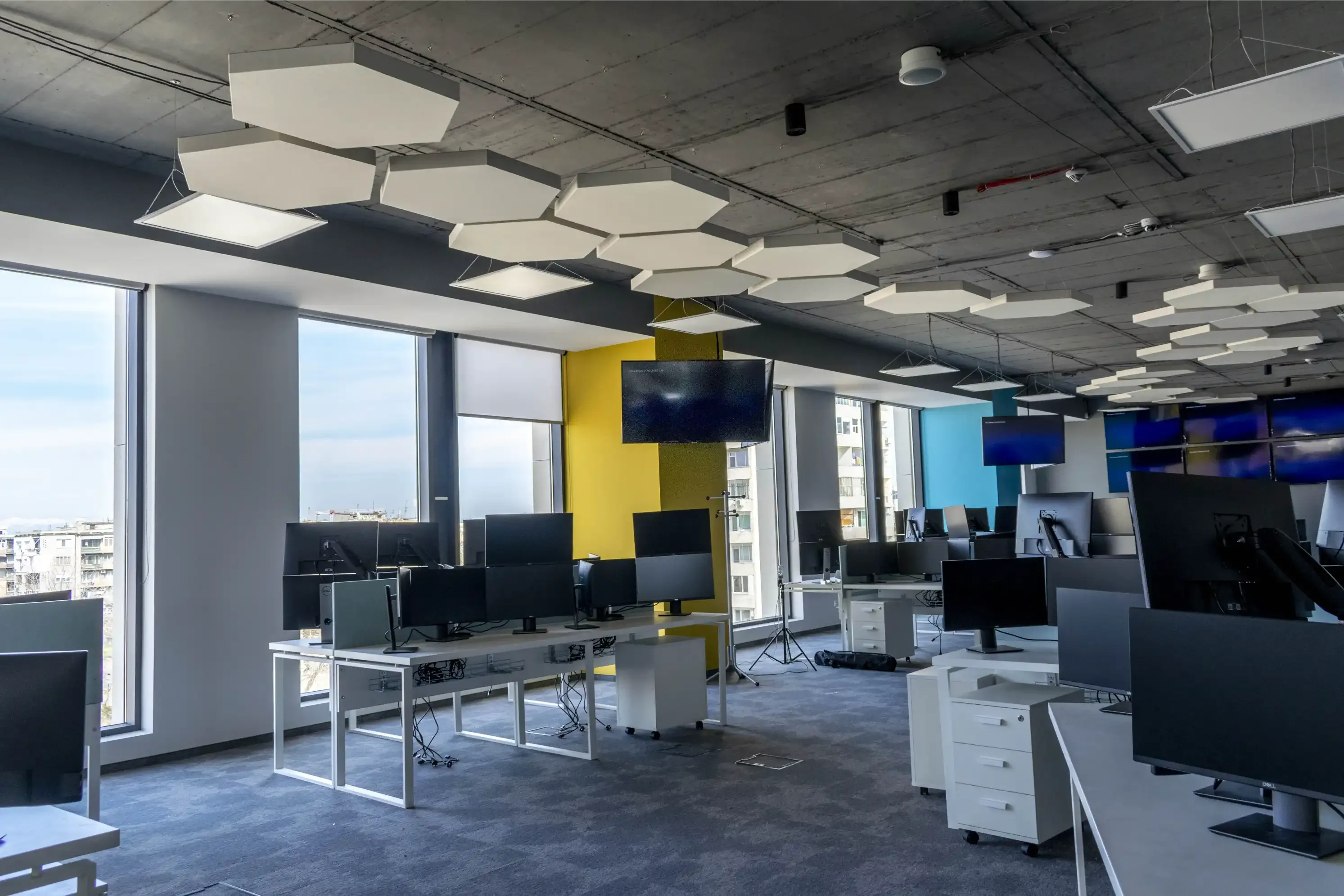 Acoustic panels installed in vibrant office