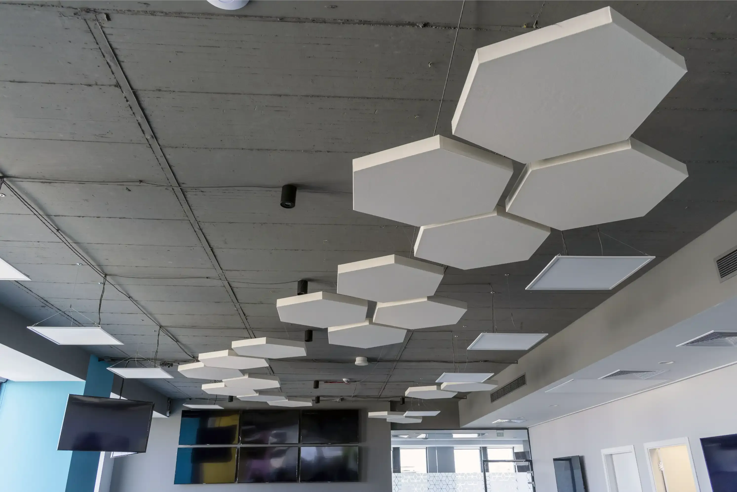 Acoustic panels installed in vibrant office